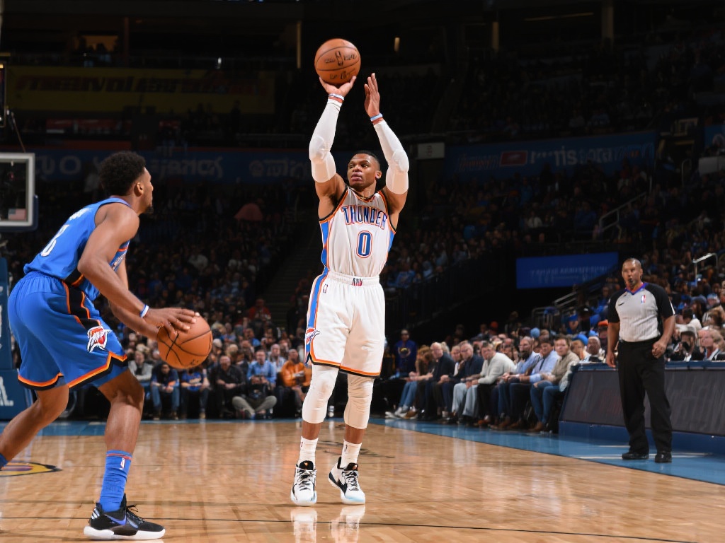 在这场比赛中，威少展示了他难得的手感火热